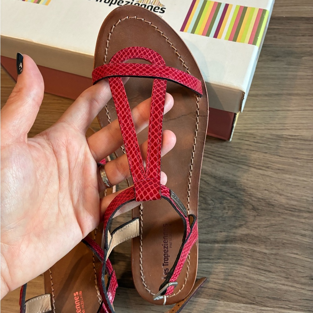 Les Tropeziennes Red Snake Print Sandals - Picture 3 of 7